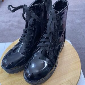 Combat Boots Shein Black Sz 7 Shiny Patent Lace Zipper Gothic Alt Cosplay